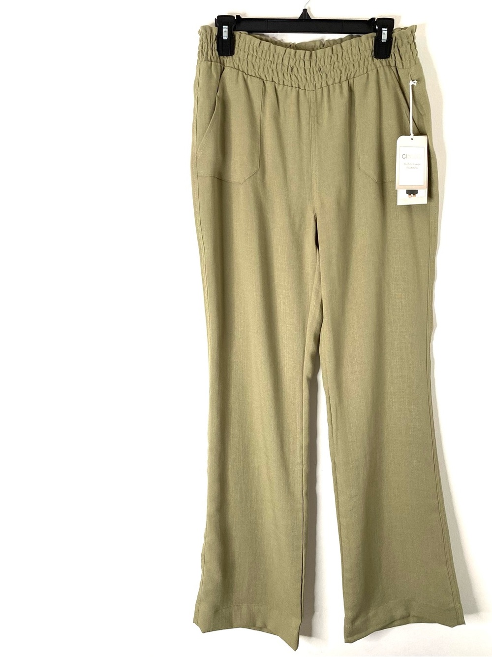 Light Olive Wide Leg Pull On Airflow Linen Pants Ci Sono NWT